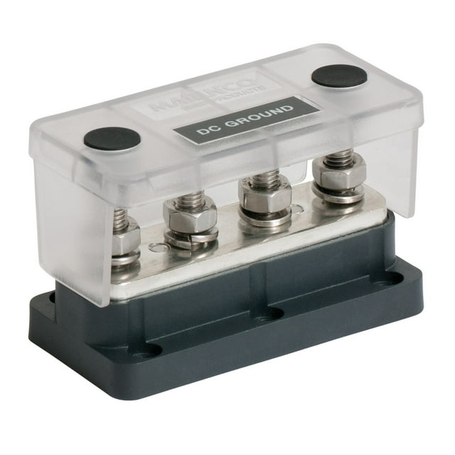 BEP Marine Busbar 777-BB4S-500 Flat Strip Type; 4 Terminal Points; 500 Amp Maximum; Without Insulated Cover; 3.8 Inch Length x 1.91 Inch Width; Tinned Copper Conductor/Stainless Steel Studs
