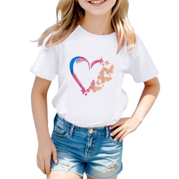 Akiihool Girls Summer Clothes Girls' Eco-Friendly Tops Sustainable Fashion (White,7-8 Years)