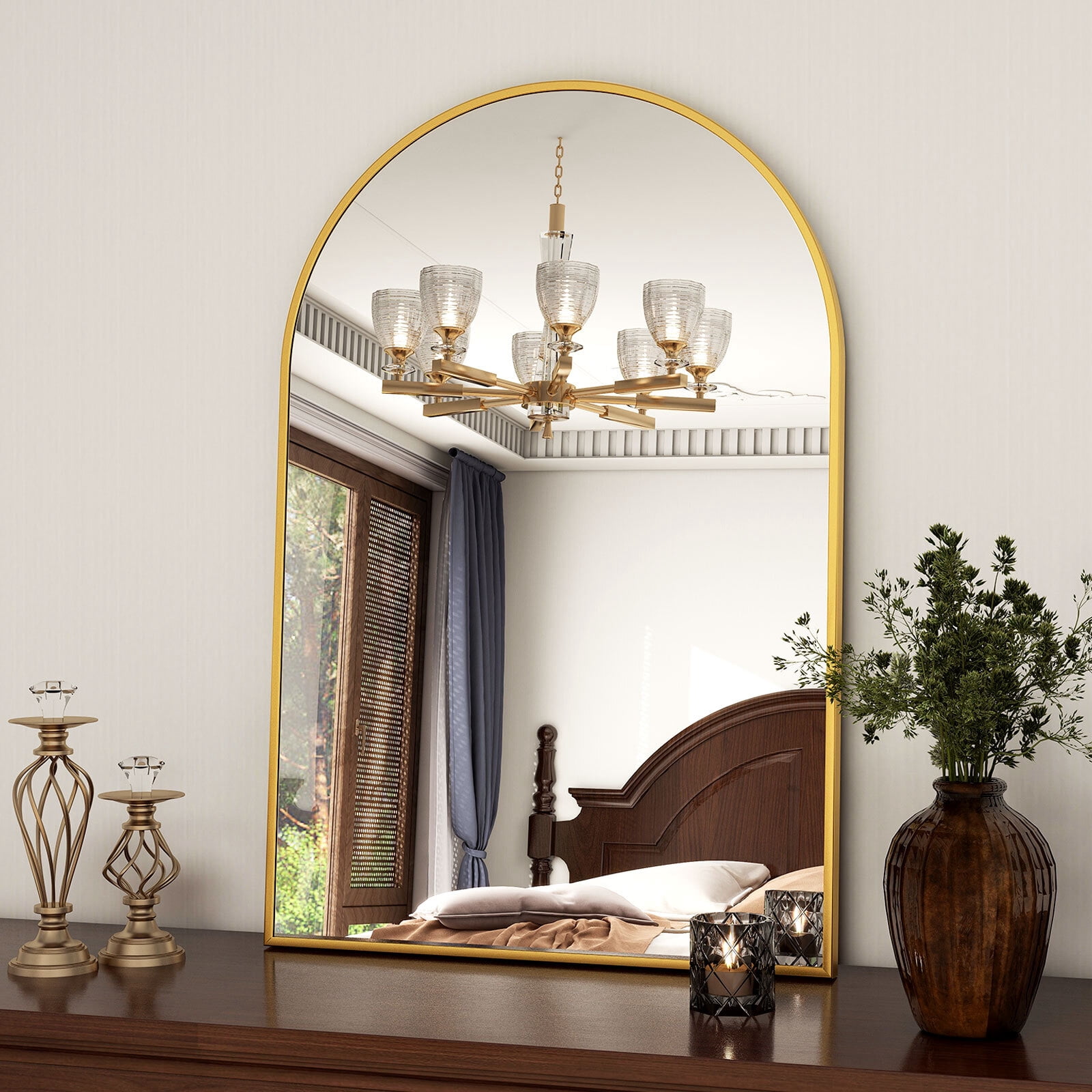 GRAHMCY 16"x24" Arched Bathroom Mirror Wall Mounted Vanity Mirror, Gold
