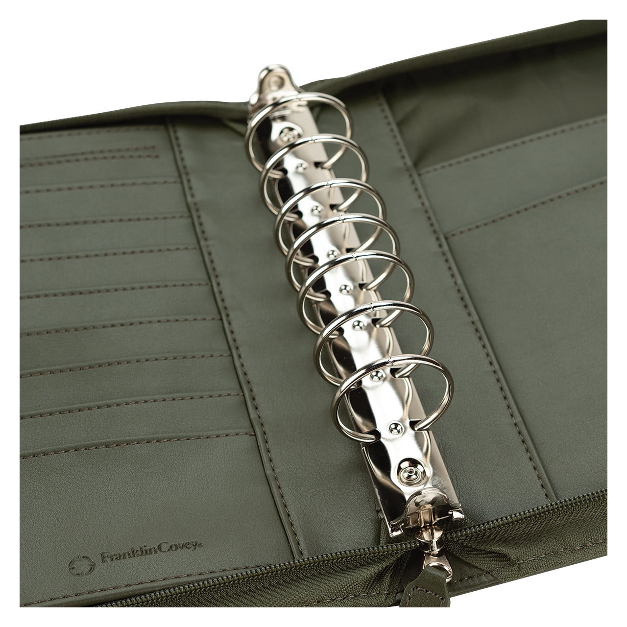 FranklinCovey FC Signature Leather Zipper Binder (Classic Size, Olive)
