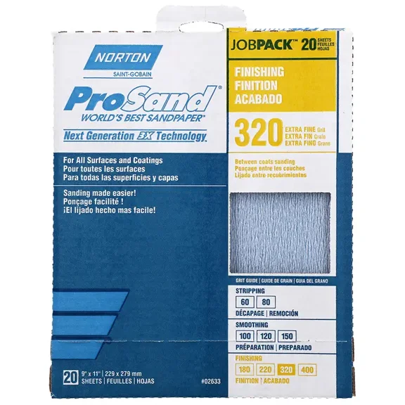 Norton 68166/02633 9" X 11" 320 Grit Sandpaper Sheets 20 Count