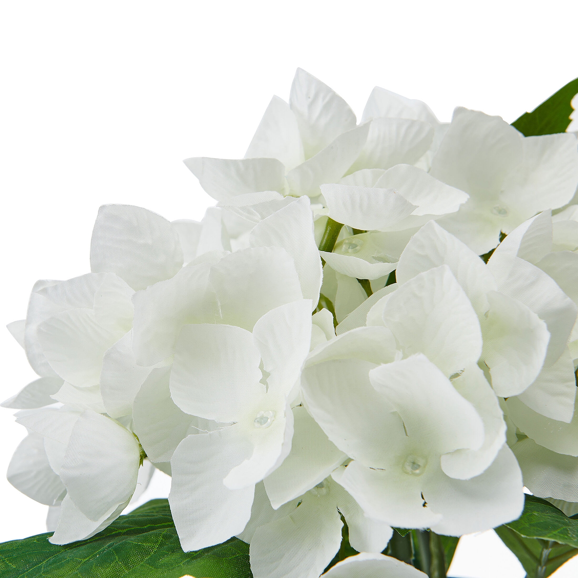 Elements 11.8 inch Realistic Look and Feel Artificial White Hydrangea Arrangement in Blue Glass Vase