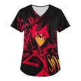 thumbnail image 1 of Hazbin Hotel Más Tamaño Impreso Scrub Uniforme de Trabajo Tops Para las mujeres V-cuello de Navidad Imprimir Manga Corta Diversión Camisetas Ropa de trabajo Camiseta con bolsillos Rosa/L, 1 of 3