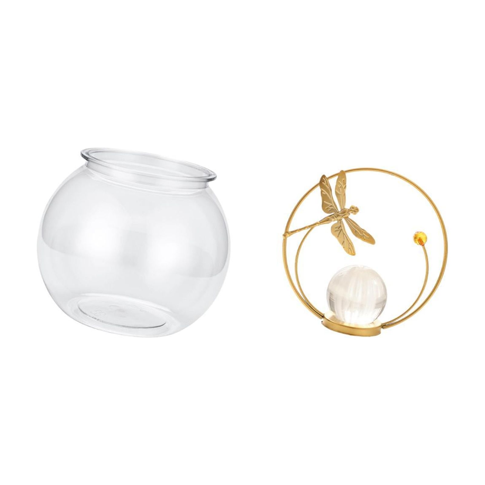 Fish Bowl Vase Crystal Ball Statue Desktop Aquarium Tank Artistic Design Ornament for Home Office Desk Bookshelf