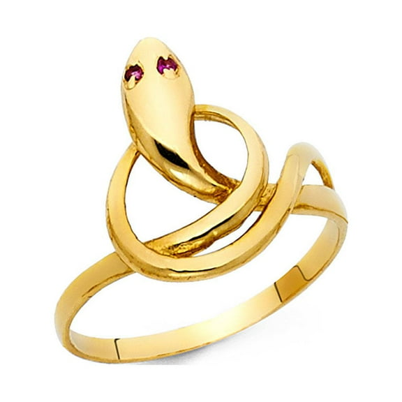 Snake Ring 14k Yellow Gold Curve Band Serpent CZ Eyes Curve Design Polished Finish Fancy Size 7