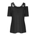 thumbnail image 6 of Meichang Lace Cold Shoulder Tops for Women Summer Dressy Casual Eyelet Embroidery T Shirts V Neck Short Sleeve Tshirts Blouses Solid Loose Fit Work Tees Black XL, 6 of 6