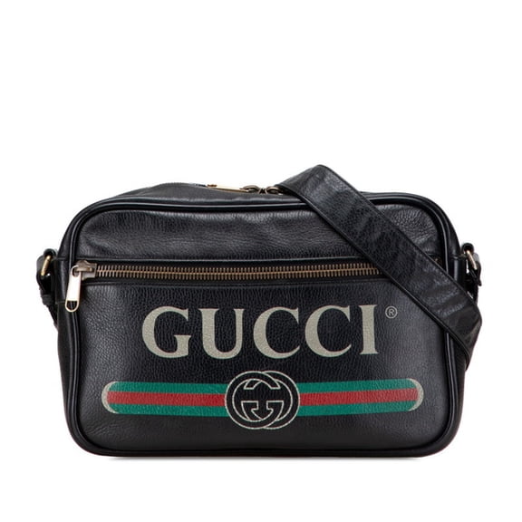 Pre-Owned Gucci Logo Print Crossbody Shoulder Bag 523589 Black Leather Women's GUCCI
