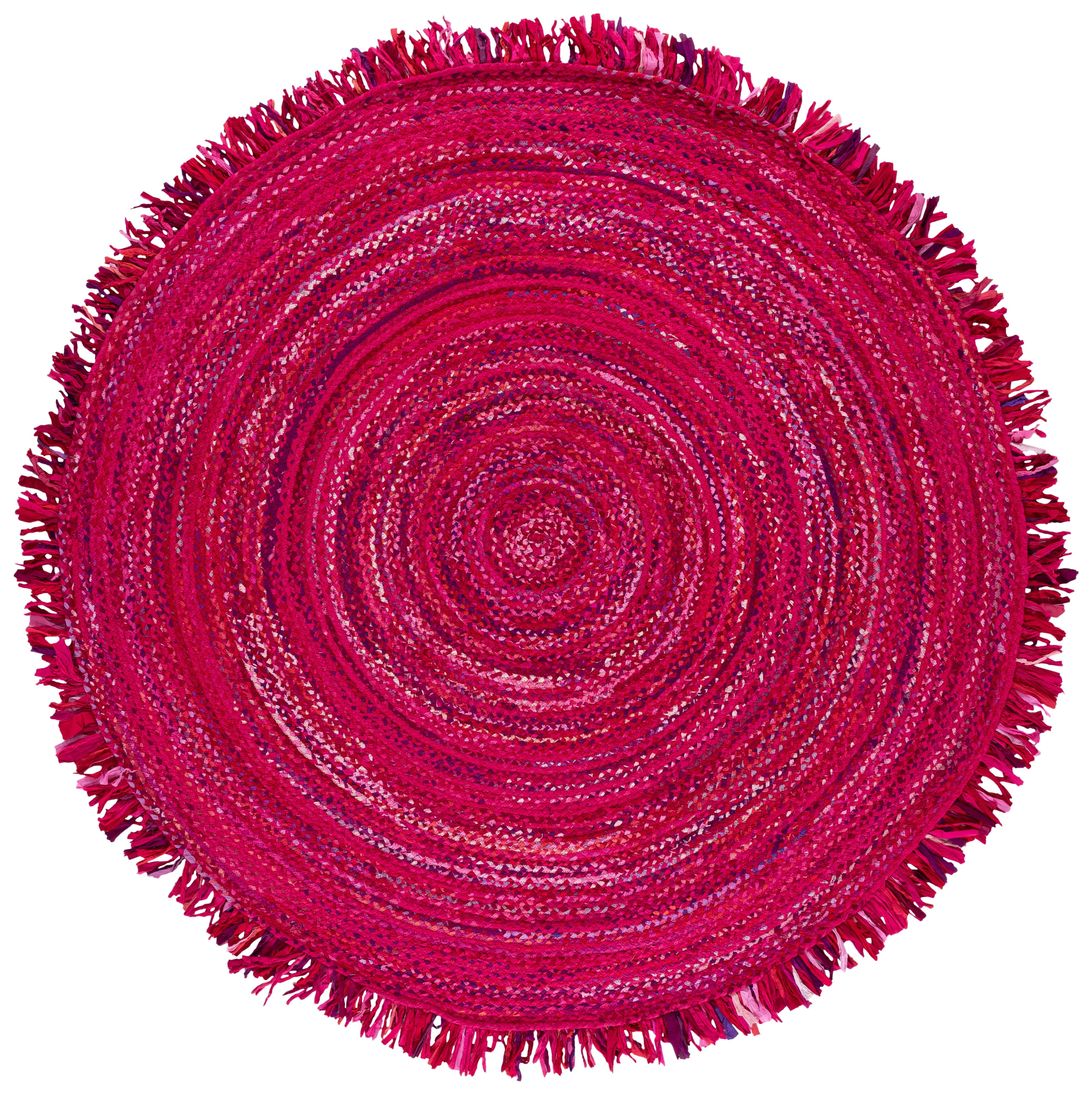 Safavieh Braided Paisley Transitional Cotton Reversible Area Rug, Pink/Fuchsia, 7' x 7' Round
