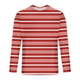 thumbnail image 5 of LNWUY Mens Shirts Soft Breathable Comfortable Cotton Crewneck Long Sleeve Basic Pullover Stripe Printed Casual Tee Shirt Red XXXL, 5 of 5