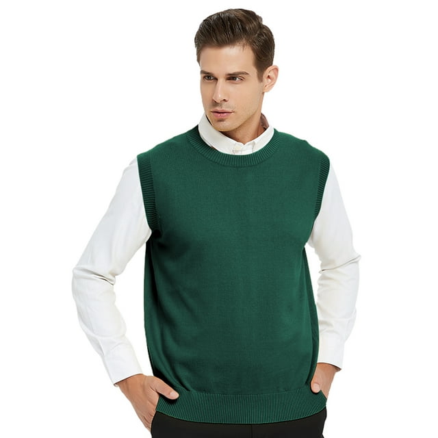 Toptie Men's Business Sweater Vest Cotton Jumper Top-Green-S