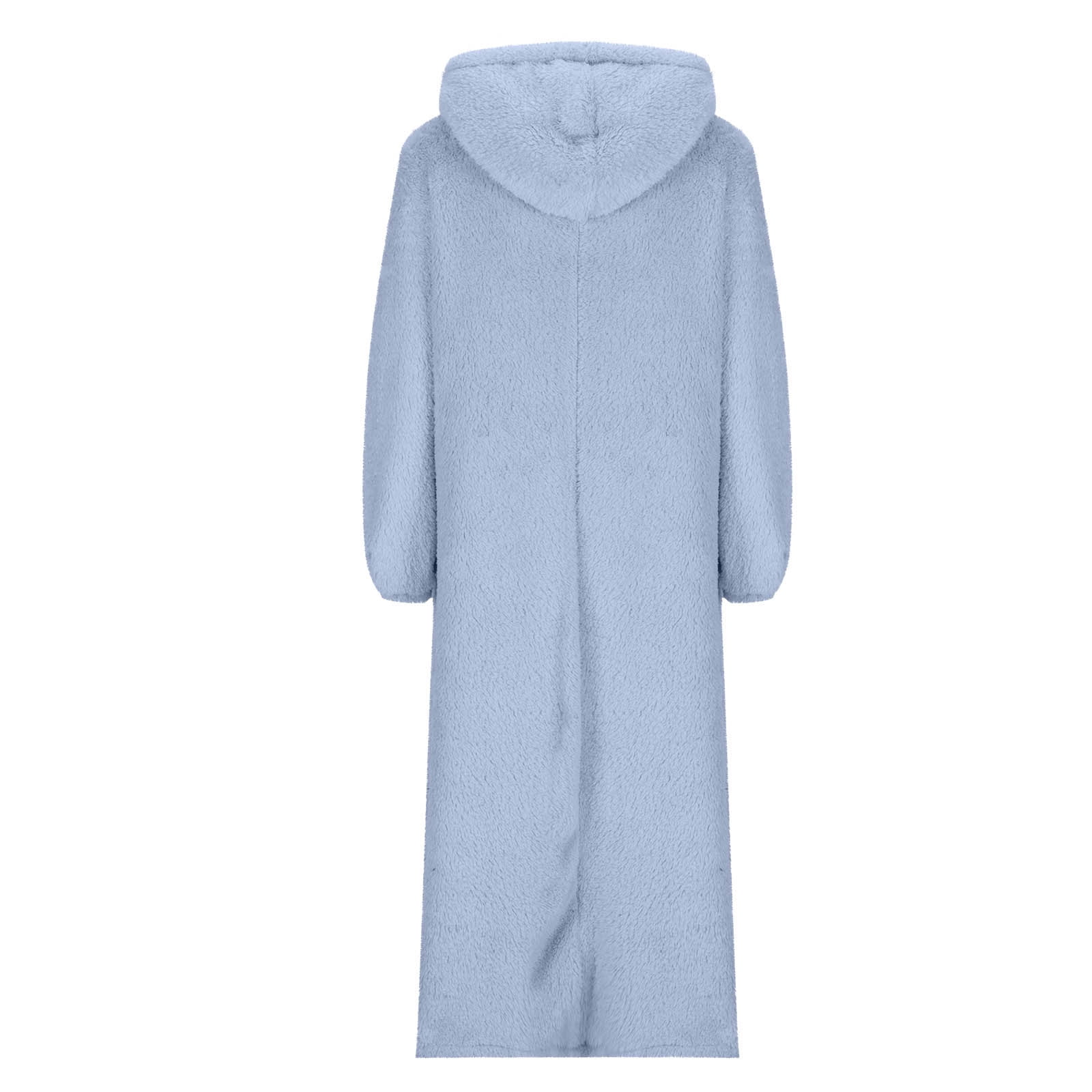 Yuaqua Women's Fluffy Nightgowns Long Sleeve Fuzzy Fleece Hooded Midi Dresses Fall Winter Loungewear Dress with Pockets(Light Blue,X-Large)