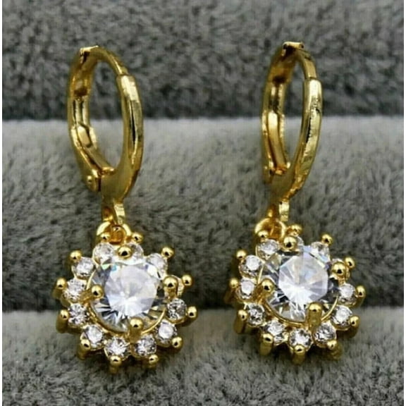 2Ct Round Cut Simulated Diamond Flower Drop Earrings In 14K Yellow Gold Plated Sterling Silver