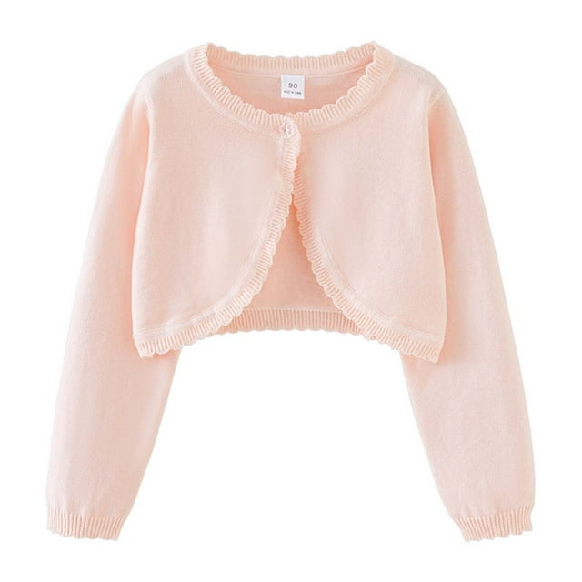 Chandails d'Automne pour Filles Cardigan en Tricot Chandail Col Rond Ouvert Printemps Léger Superposition Rose Pâle Sortie Hauts d'Automne pour 3-4 Ans