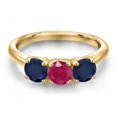 thumbnail image 3 of Gem Stone King 18K Yellow Gold Plated Silver Red Ruby and Blue Sapphire Engagement Ring for Women | 1.75 Cttw | Round 5MM | Gemstone July Birthstone | Size 5, 3 of 6