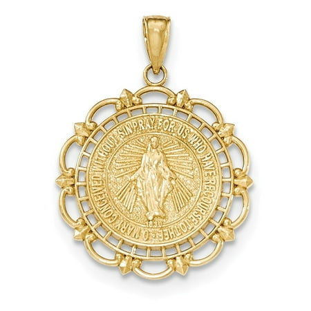 medal pendant gold scallop miraculous 14k polished frame yellow