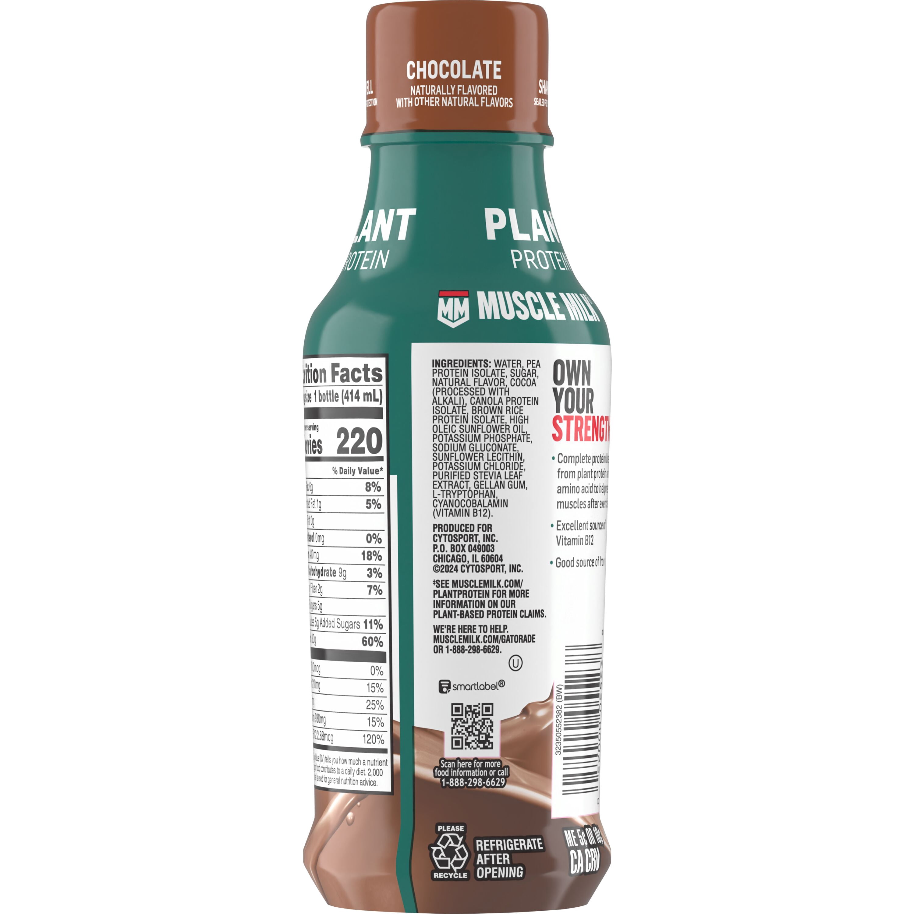 (3 pack) Muscle Milk Plant Based Protein Shake, Chocolate, 14 fl oz Bottle, 30g Protein