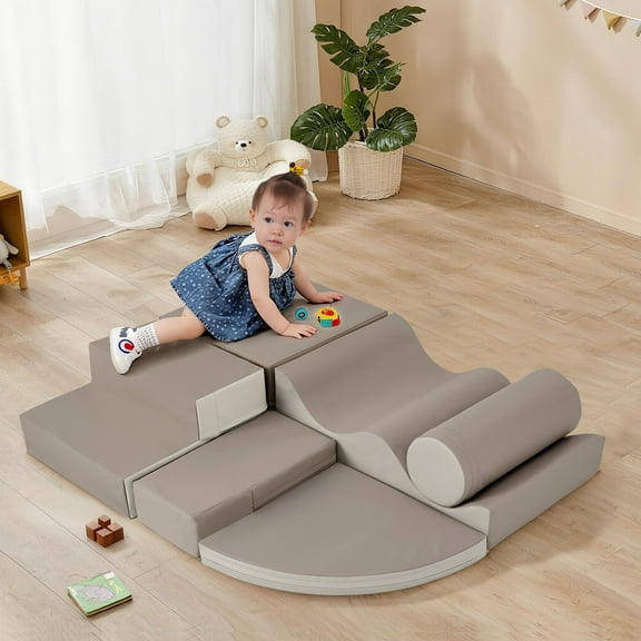 Soft Play Mat Soft Climb and Crawl Foam Playset 6 in 1, Soft Play Equipment Climb and Crawl Playground for Kids,Kids Crawling and Climbing Indoor Active Play Structure,Baby Play Mat