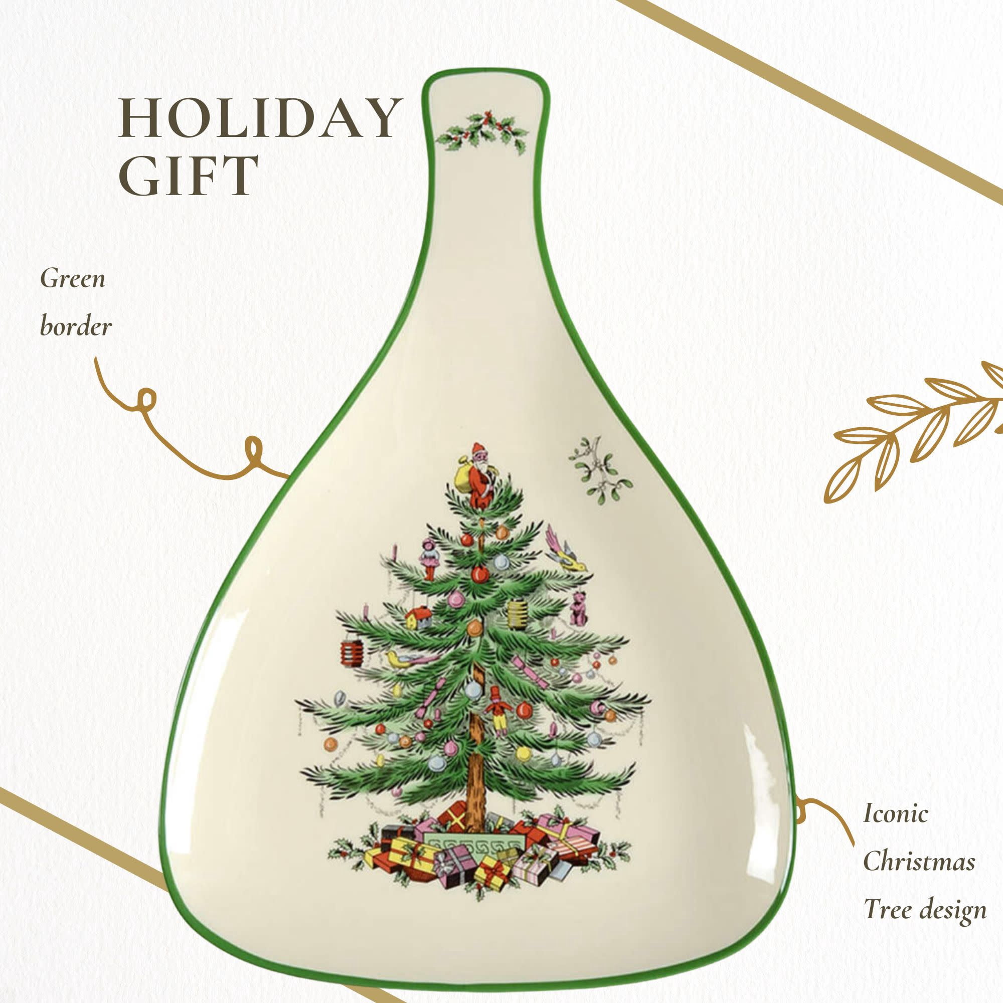 Spode Christmas Tree 13" Large Spoon Rest, Porcelain, Long Handle for Kitchen Utensils - Mess-Free Cooking, Holiday Spoon Rest for Kitchen Counter & Stovetop - For Spatula, Spoon, Tongs