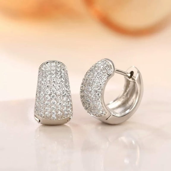 GKNET 925 Silver Inlay Zircon Crystal Round Hoop Huggie Earrings Women Men Jewelry