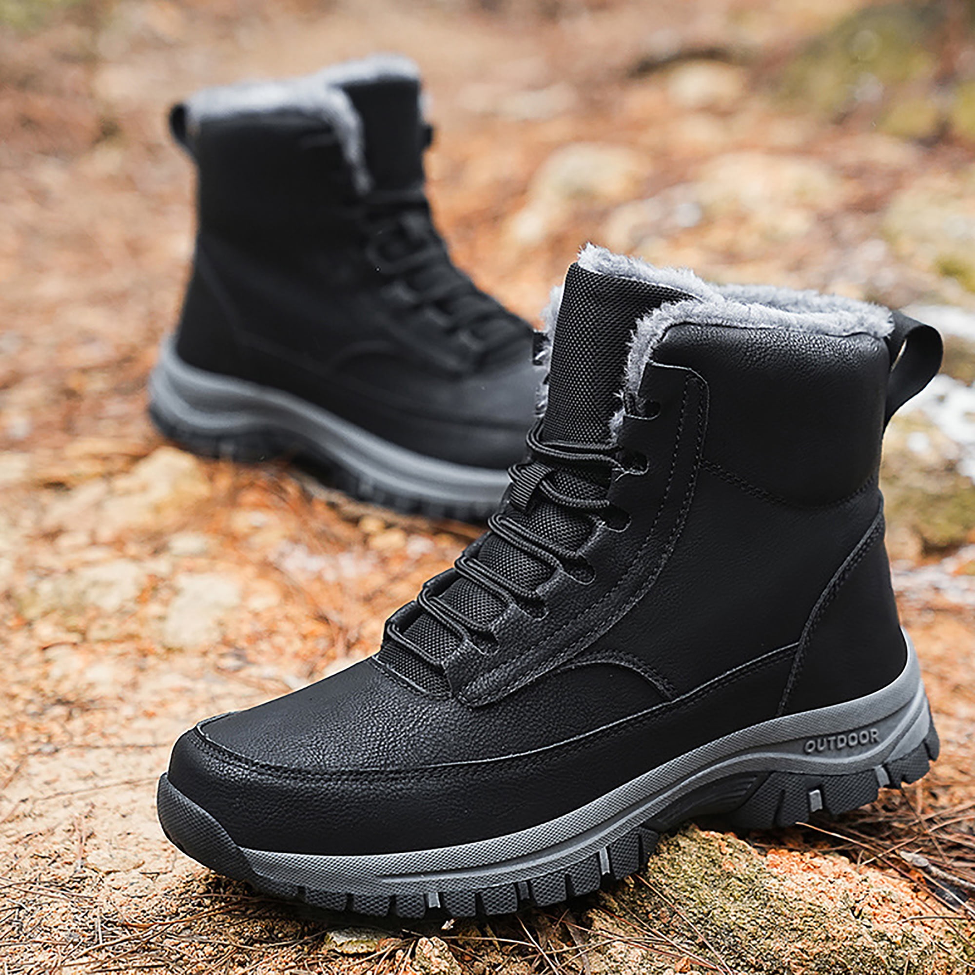 Northblanc Mens Snow Boots Water Resistant Hiking Boots Non-slip Winter Warm Faux Fur Lined Comfort Outdoor Camping Shoes