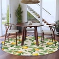 thumbnail image 4 of 5ft Round Rug, Summer Lemon Non-Skid Rubber Backing Large Area Rugs - Living Room Bedroom Home Office, Green Botanical Watercolor Fruits Blue Indoor Floor Mat Carpets Washable Rug, 4 of 9