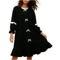 thumbnail image 6 of Gytharion Fleece Nightgowns for Women Winter Warm Plush Sleepshirt Cute Solid Bow Pullover Mid-Length Nightdress Soft Cozy Ruffled Long Sleeve Crew Neck Sleepwear, 6 of 8