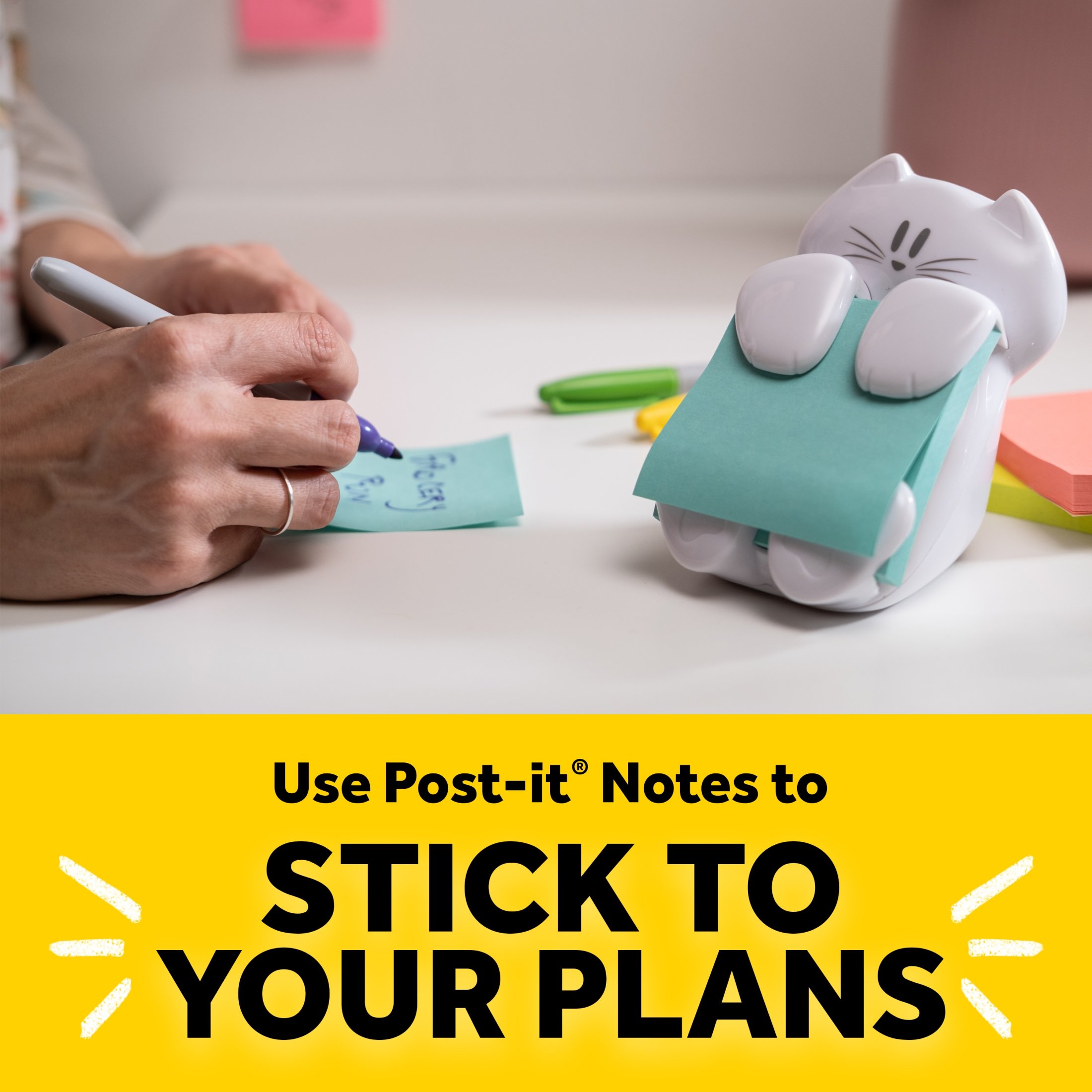 Post-it Note Dispenser, Cat Design, Pink Notes photo 6