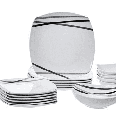 18 Piece Kitchen Dinnerware Set - Square Plates, Bowls, Service for 6