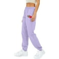 thumbnail image 3 of Baggy Sweatpants for Women Heart Print Tie Waist Loose Joggers Pants with Pocket Workout Running Fall Casual Trousers, Purple, L, 3 of 4