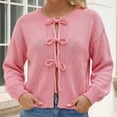 thumbnail image 5 of TGSLY Women's Tie Front Bow Cardigan Sweaters Lightweight Soft Crew Neck Long Puff Sleeve Knit Tops Loose Causal Solid Color Cropped Cardigans M, 5 of 7