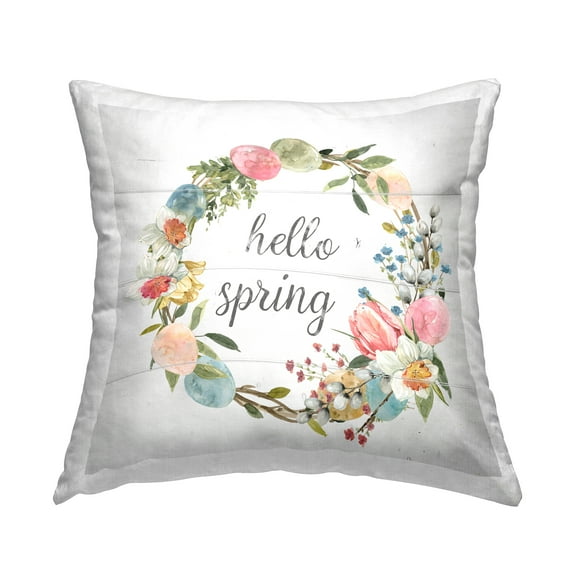 Stupell Industries Hello Spring Pastel Floral Wreath Petals Design by Livi   Fin Throw Pillow