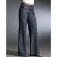 thumbnail image 2 of Pantalones cargo casuales con bolsillo con solapa para mujer, pantalones vaqueros holgados de pierna ancha con botones en la parte delantera, gris oscuro, X-pequeño, 2 of 5