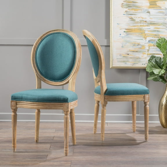 Noble House Phinnaeus FrenchFabric Dining Chairs, Set of 2, Dark Teal