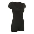 thumbnail image 6 of GHSOHS Black Bodysuits for Women Casual Short Sleeve Round Neck Hollow Out Body Suits Stretch Shorts Jumpsuit Club Party Romper Tops, 6 of 8
