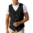 thumbnail image 2 of BLTIBY Mens Summer Linen Vest Lightweight Button Up Athletic Tank Tops Sleeveless Shirts Summer Beach Hawaiian Wear Black XL, 2 of 6