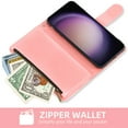 thumbnail image 4 of Compatible with Samsung Galaxy S23 5G Wallet Phone Case and Tempered Glass Screen Protector Flower Faux Leather Flip Credit Card Holder Stand Zipper Cell Cover for S 23 23S SM-S911U 6.1 inch Pink, 4 of 9