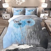 Manfei Rustic Farmhouse Bedding Comforter Set, Blue Flower Dandelion Twin Comforter Sets, Butterfly Animal Reversible Bedding Set, Luxury Bedroom Decor, 2 Pieces