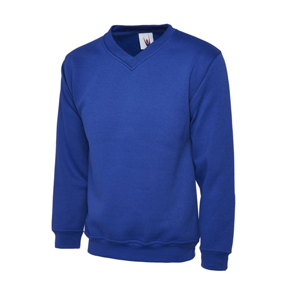 Uneek - Unisex Premium V-Neck Sweatshirt/Jumper - 50% Polyester 50% Cotton - Royal - Size XL