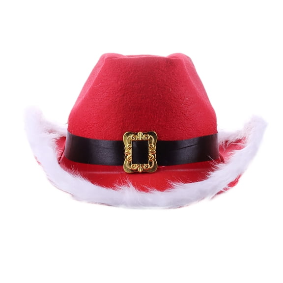 XIAOCHA Womens Furry‑Trim Fedora Hat Buckle‑Accent Holiday Hat Christmas Novelty Hat,Red
