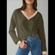 thumbnail image 4 of Blusas de Larga para Mujer, Blusas de Otoño, Camisetas Informales de Cuello en V Suaves y de Gran Tamaño, Ropa de Moda, Conjuntos Verde XL, 4 of 6