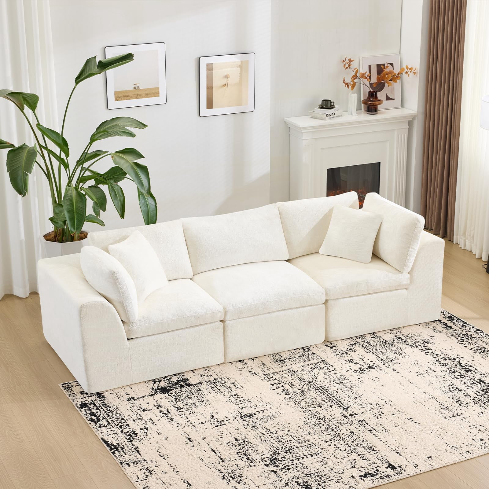 110" Boneless Sectional Couch Cloud Couches 3 Seater Modular Sectional Sofa, No Assembly Required