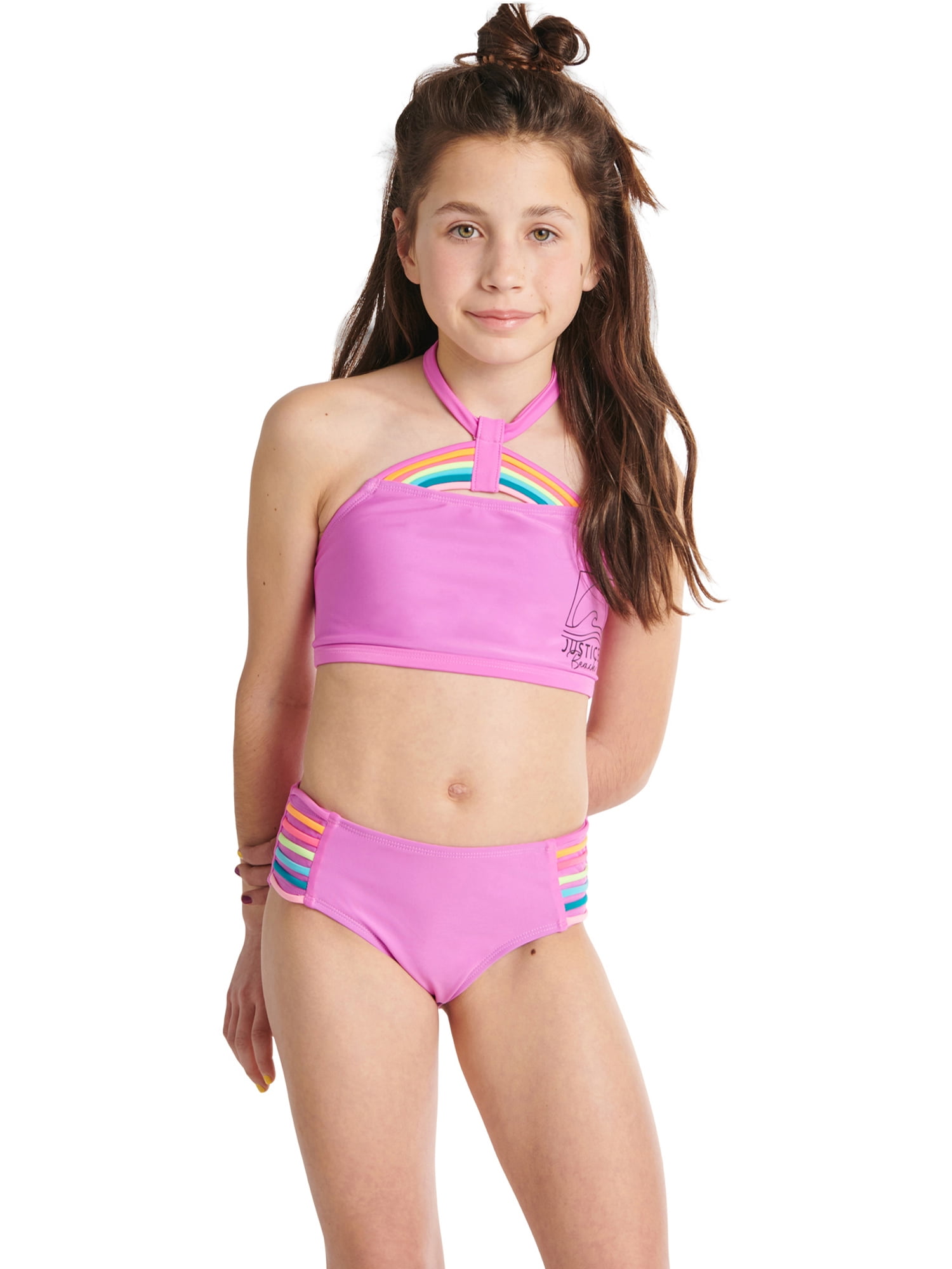 Justice Girls 2 Piece Rainbow Strap Halter Bikini Swimsuit, Sizes 518