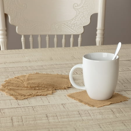 - Natural Tan Farmhouse Tabletop Kitchen Veranda Burlap Tan Cotton Cotton Burlap Solid Color Square Coaster Set of 12