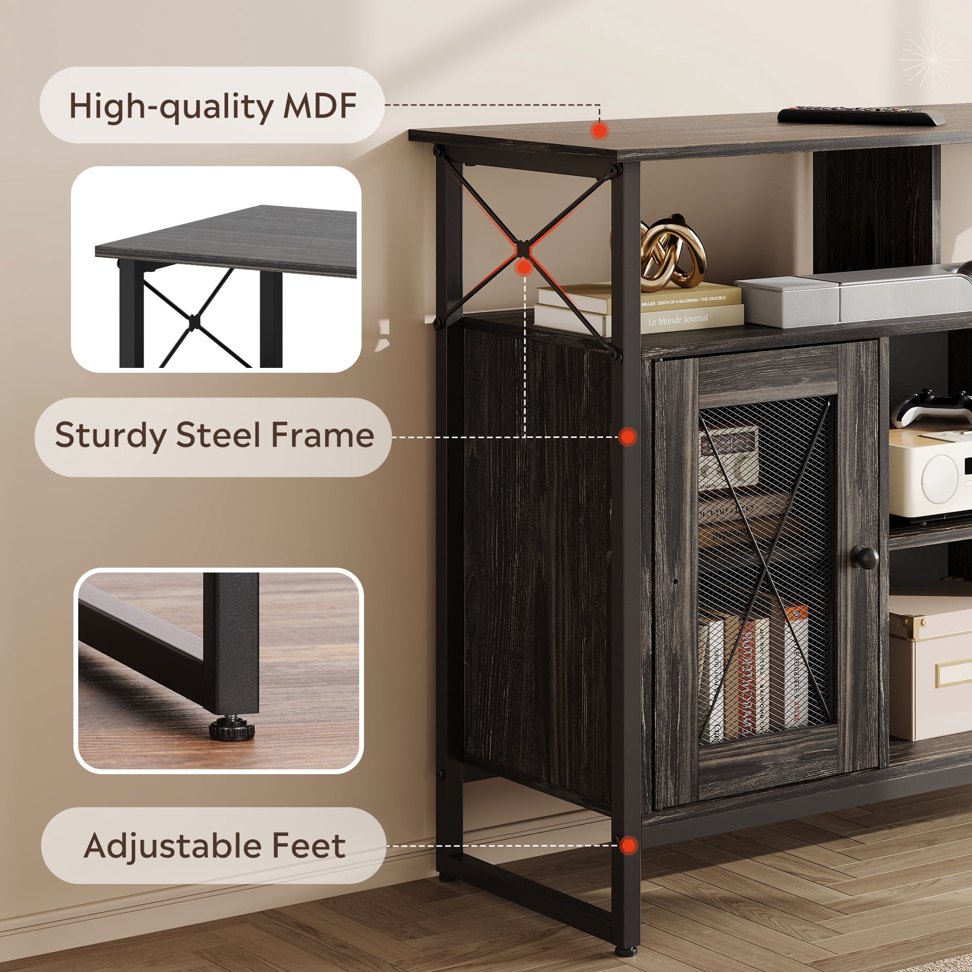 GALAXHERO TV Stand for 43 inch TV Small Entertainment Center with Storage Cabinet & Adjustable Shelves Farmhouse Industrial TV Table for Living Room and Bedroom, 32" TV Console, Black