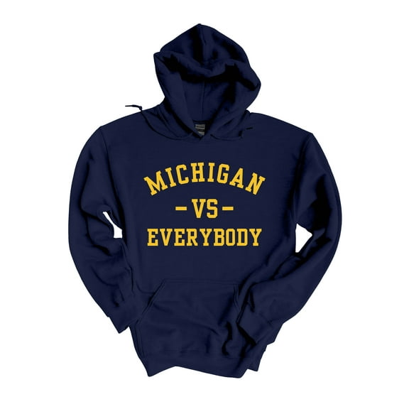 Mens Michigan Tshirt Michigan Vs. Everybody Football Team Color Hooded Sweatshirt-Navy Blue-5xl