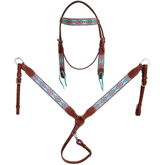 Horse Horse Western Turquoise Aztec Browband Bridle & Breast Collar Tack Set 78211B