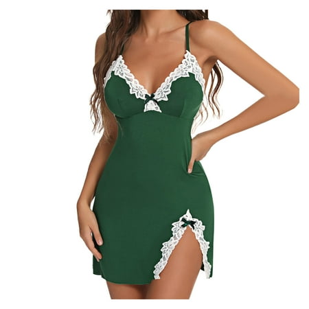 Up to 40% off Abomasnow Women s Lace Trim Chemise Sleepwear V Neck Spaghetti Strap Sexy Mini Nightdress Full Slip Babydoll Lingerie