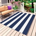 thumbnail image 4 of Outdoor Rug 3x5 ft Navy Blue Stripes Outdoor Large Area Rug Non Slip Rubber Simple Striped Front Door Mat RV Rug Camping Carpet Patio Outdoor Rugs for Backyard Balcony Deck Porch Indoor, 4 of 9