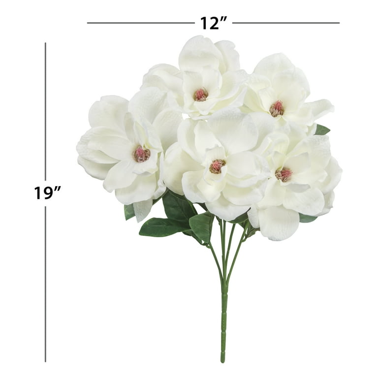 Mainstays 19-inch Artificial Silk White Magnolia Bush Indoor Decor