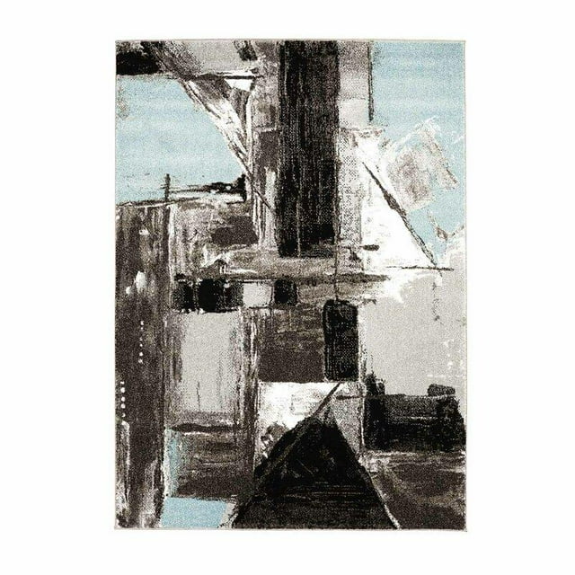 LaDole Rugs Tapis Turquoise Bleu Ciel et Noir Abstrait pour Aire